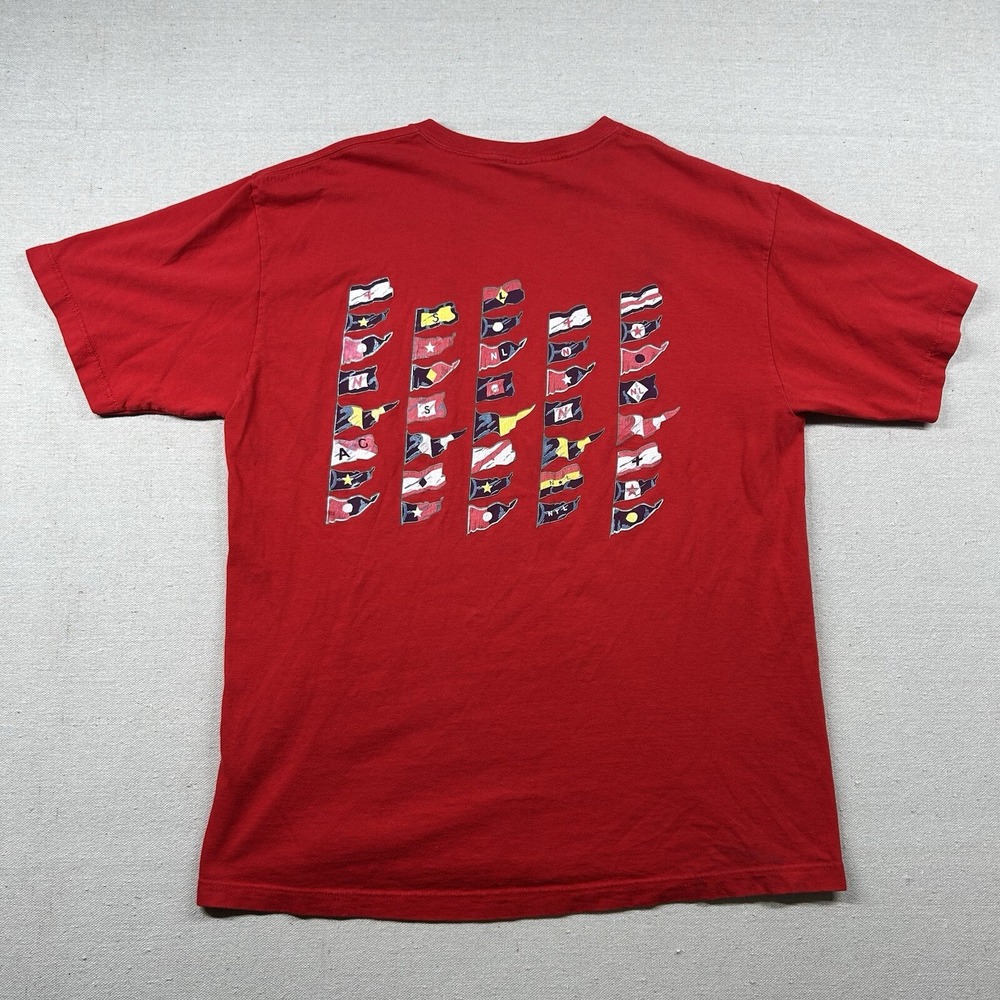 Vintage Nautica Shirt Mens M Pocket Tee Flags 2-Sided‎ Made USA Graphic Red